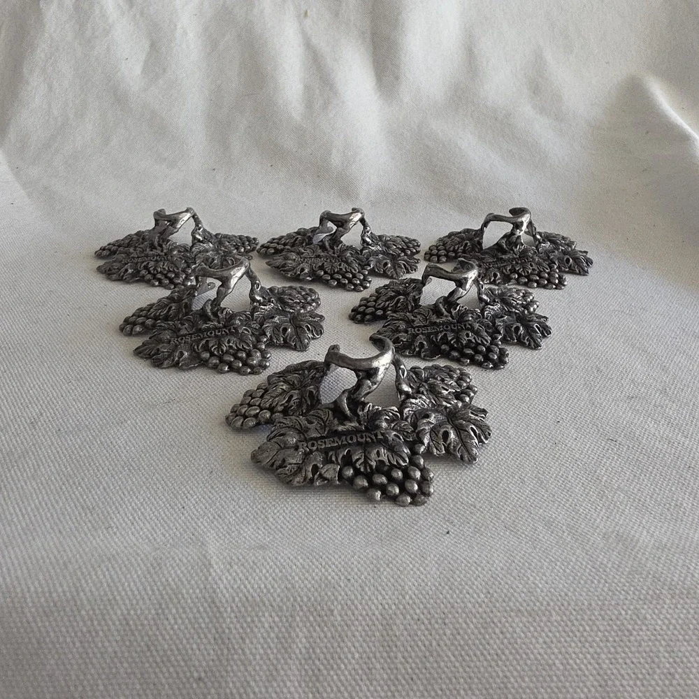 Rosemount Pewter Grape Vine Wine Glass Stem Accents - Set Of 6
